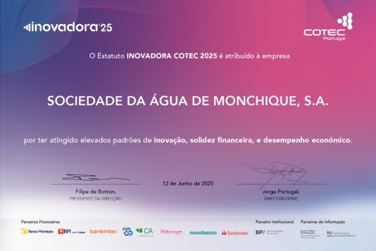 gua Monchique renova pelo 4. ano consecutivo o Estatuto INOVADORA COTEC 2025